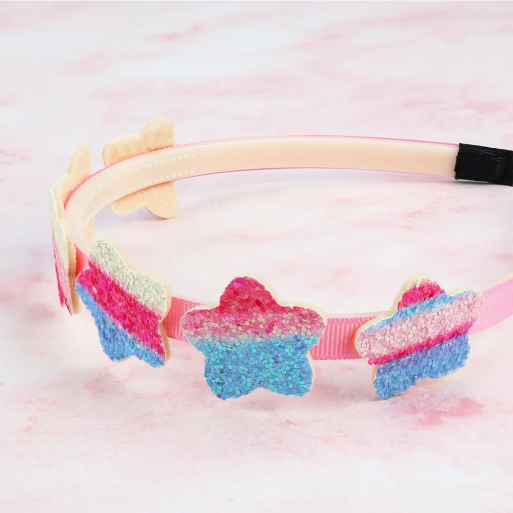 6 Glitter Headbands Bows, Hearts, Stars